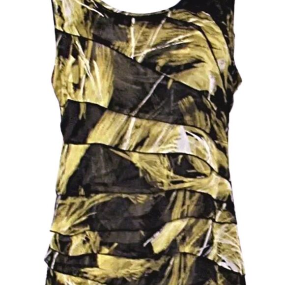  Dress Sleeveless Ruffled Front Midi Length Black &  Yellow  Palm Print Size Lg - Picture 4 of 8